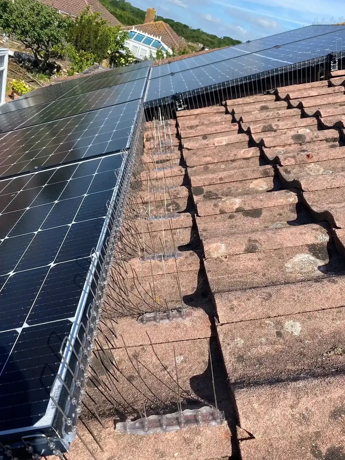 A solar panel on the roof of a house.